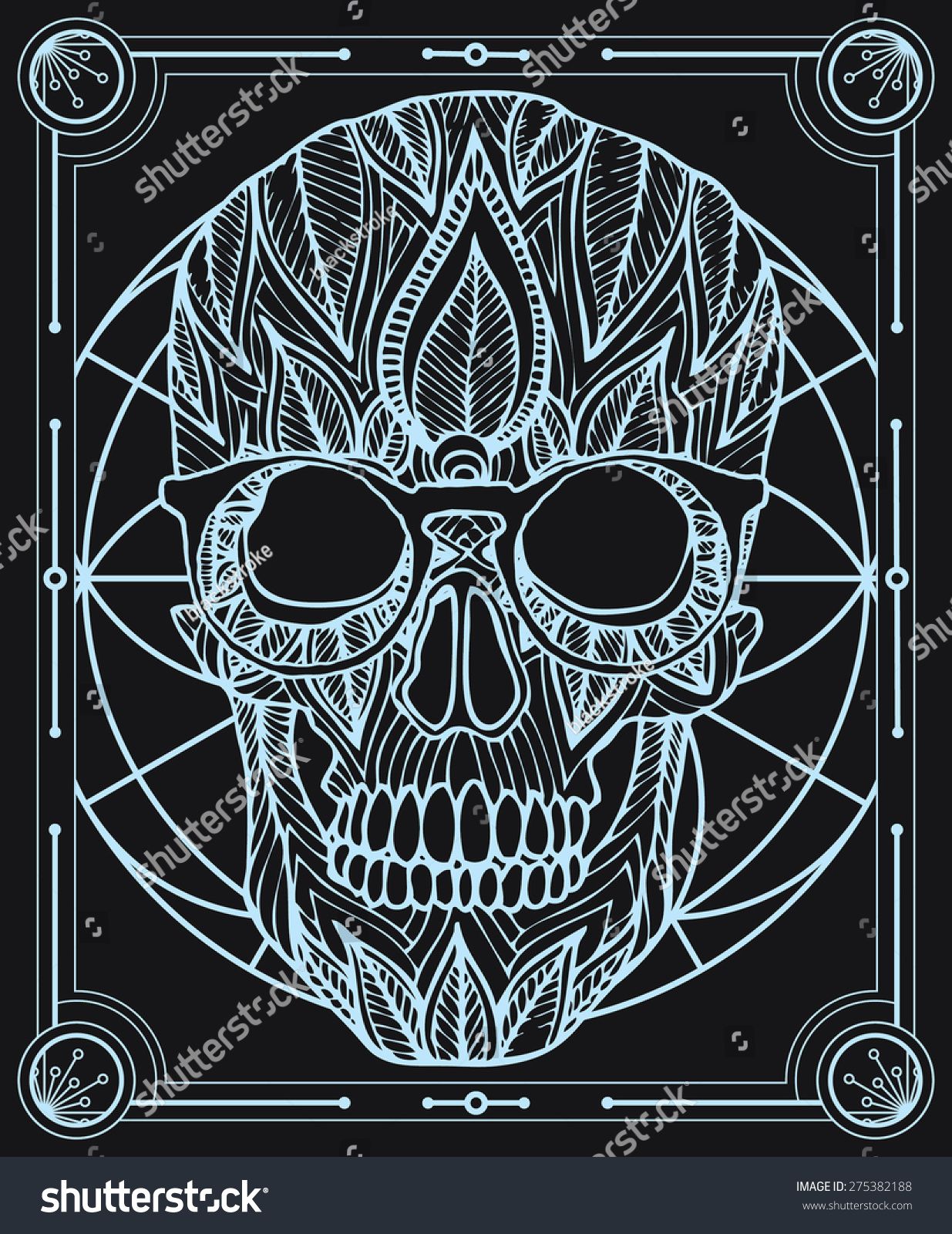 1235x1600 Zentangle Style Hipster Skull Vector In Frame Zentangle