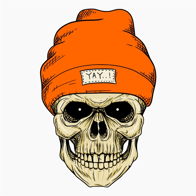 640x640 Hipster Skull Simple Wearing Orange Hat, Abstract, Art, Background