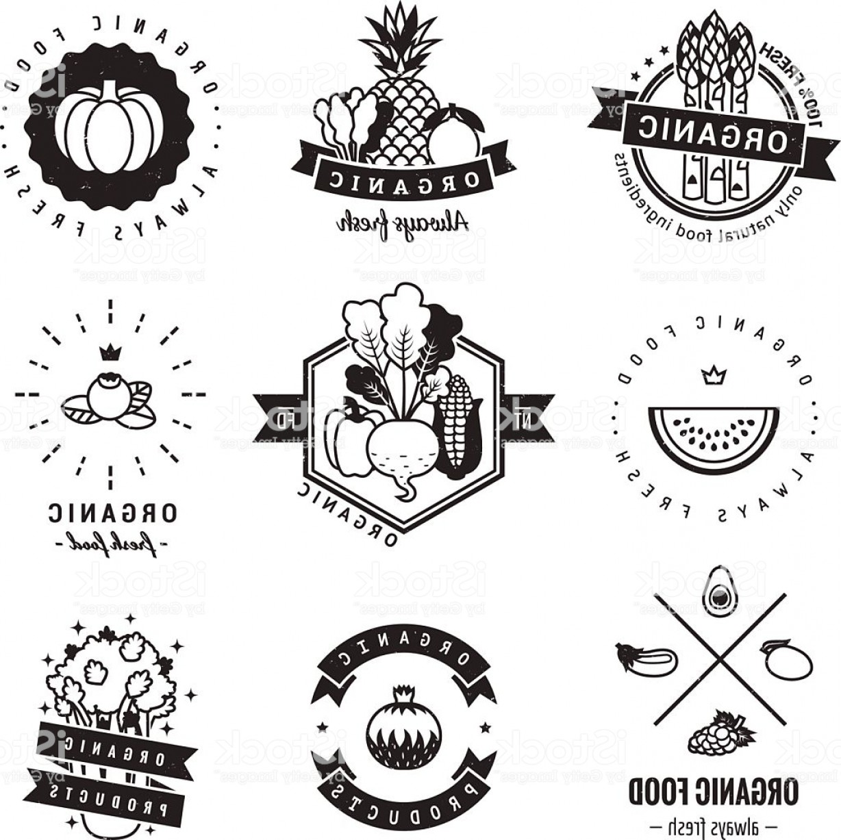 1228x1227 Organic Food Logo Vintage Vector Set Hipster And Retro Style Gm