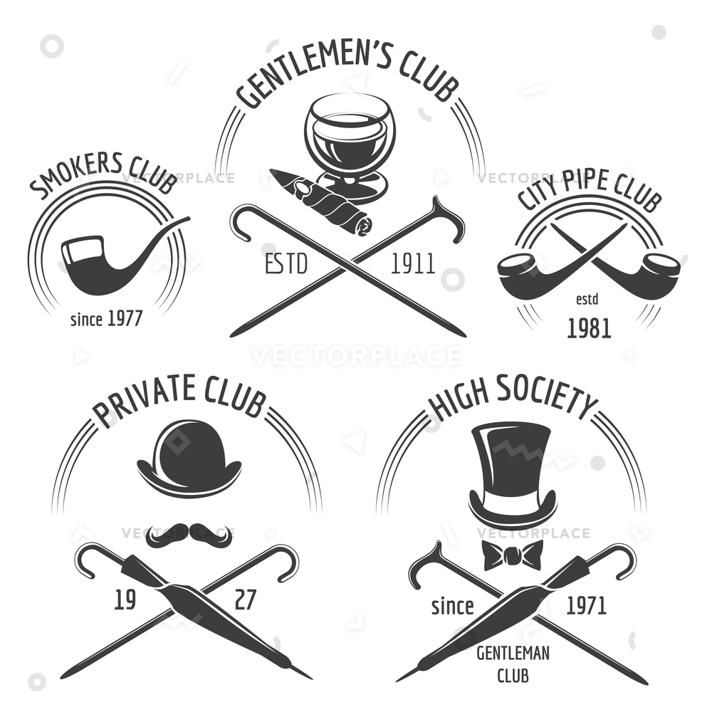 Vintage Gentlemen Club Emblem Set Gentleman Vector Illustration 1000x1000 Vintage Gentlemen Club Emblem Set Gentleman Vector Illustration
