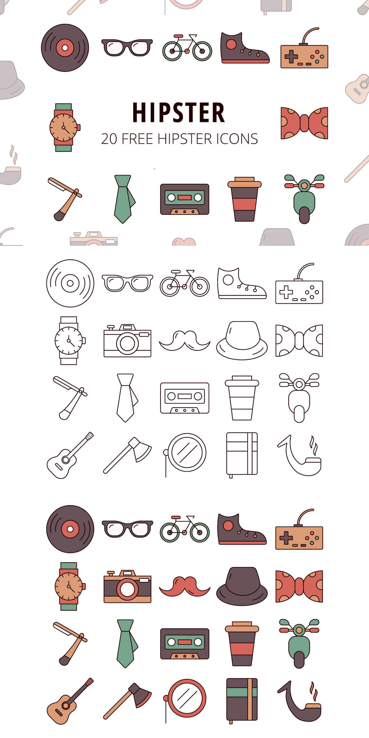 Free Hipster Vector Icon Set 1200x2396 Free Hipster Vector Icon Set