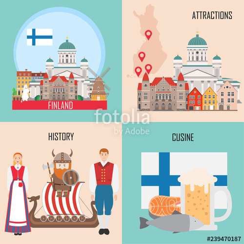 Finland Banner Set With Finnish Sights, Features, History Vector 500x500 Finland Banner Set With Finnish Sights, Features, History Vector