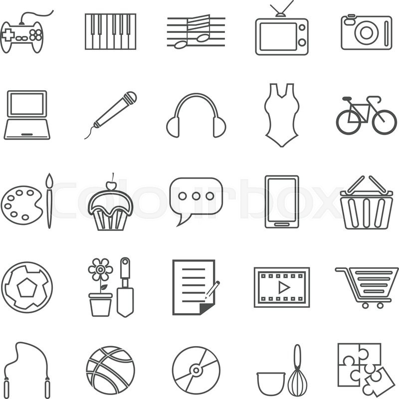 800x800 Hobby Line Icons On White Background, Stock Vector Colourbox