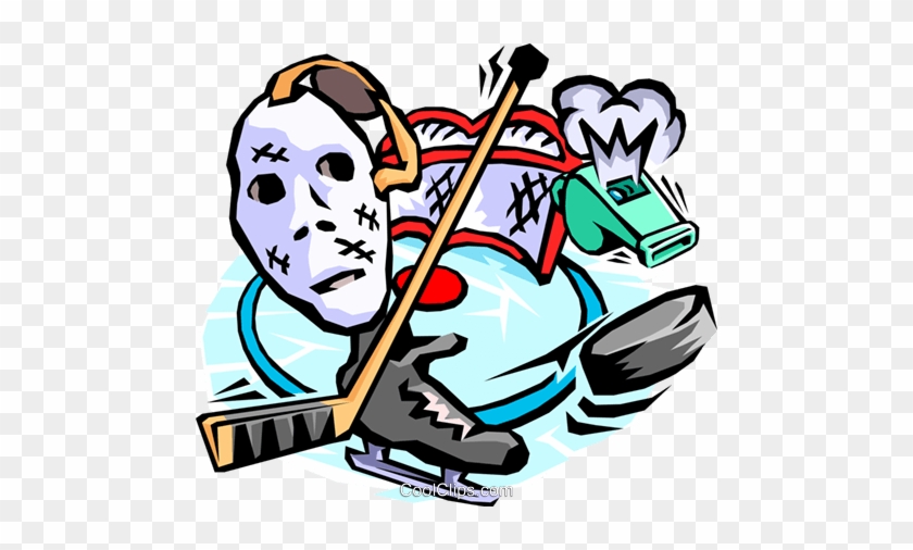 840x506 Hockey, Goalie Mask, Stick, Whistle Royalty Free Vector