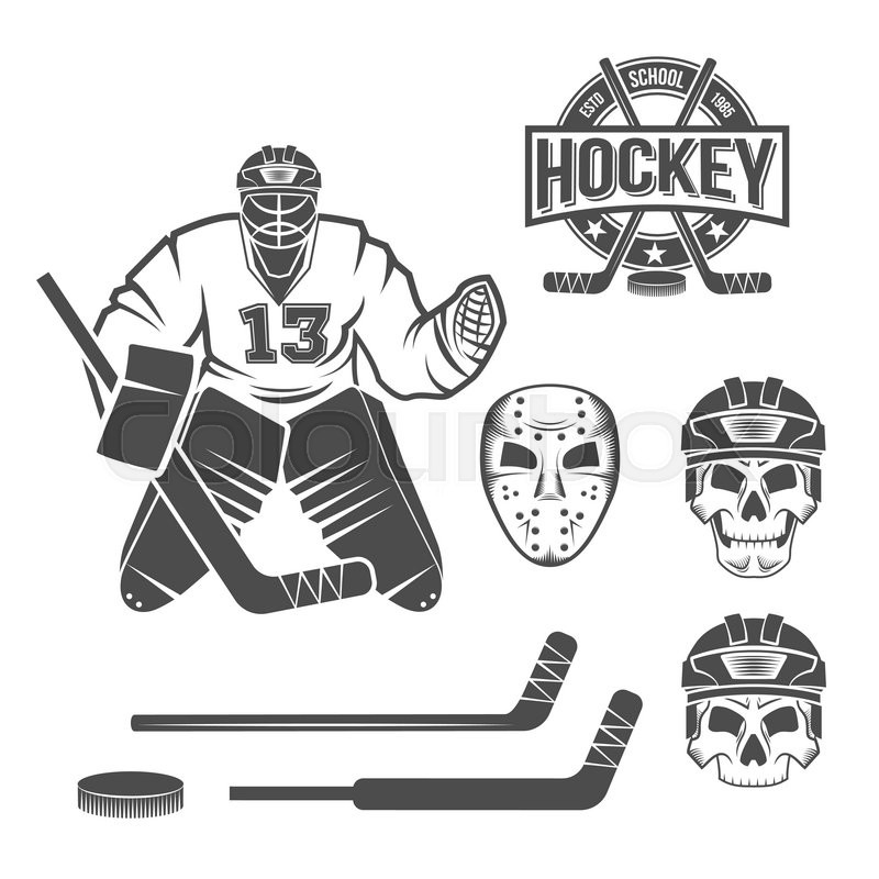 800x800 Hockey Goalie Elements Skull, Helmet, Stock Vector Colourbox