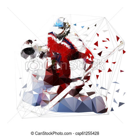 450x470 Ice Hockey Goalie In Red Jersey, Isolated Low Polygonal Vector