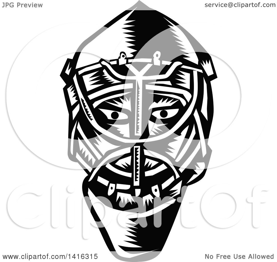1080x1024 Clipart Of A Retro Black And White Woodcut Ice Hockey Goalie