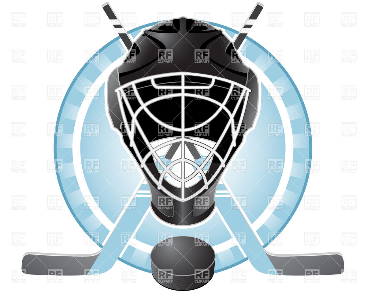 1200x960 Emblem With Goaltender Helmet, Hockey Sticks And Puck Vector Image