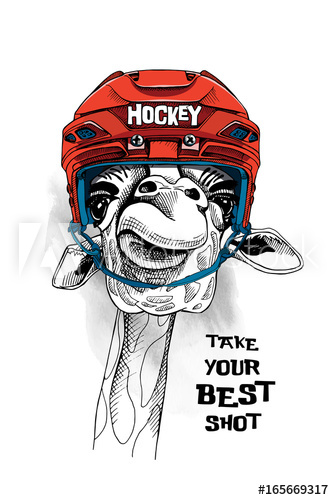Giraffe In A Red Ice Hockey Helmet Vector Illustration 334x500 Giraffe In A Red Ice Hockey Helmet Vector Illustration
