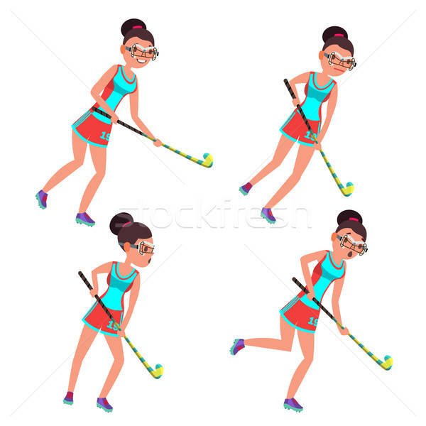 600x600 Young Woman Field Hockey Player Vector Grass Hockey Game Girl