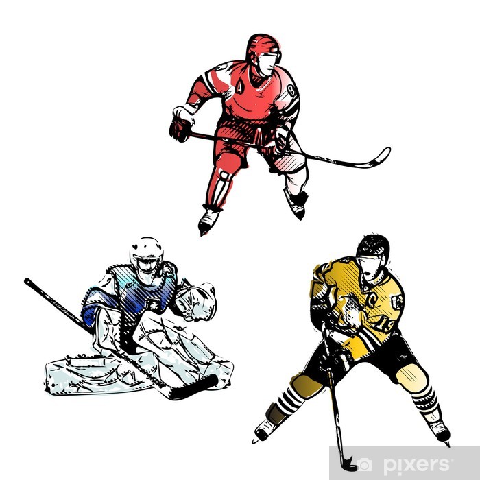 700x700 Ice Hockey Players Vector Illustrations Poster