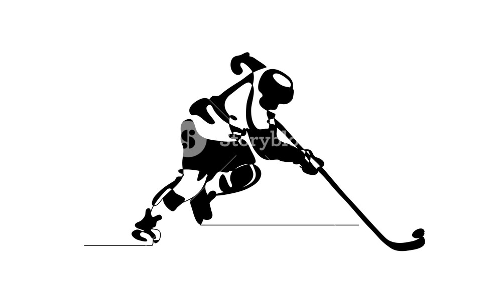 1000x563 Continuous Line Drawing Black And White Illustration Shows Hockey