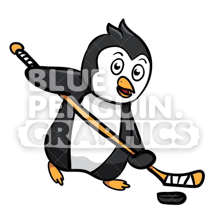 700x700 Penguin Playing Hockey Vector Cartoon Clipart Illustration Blue