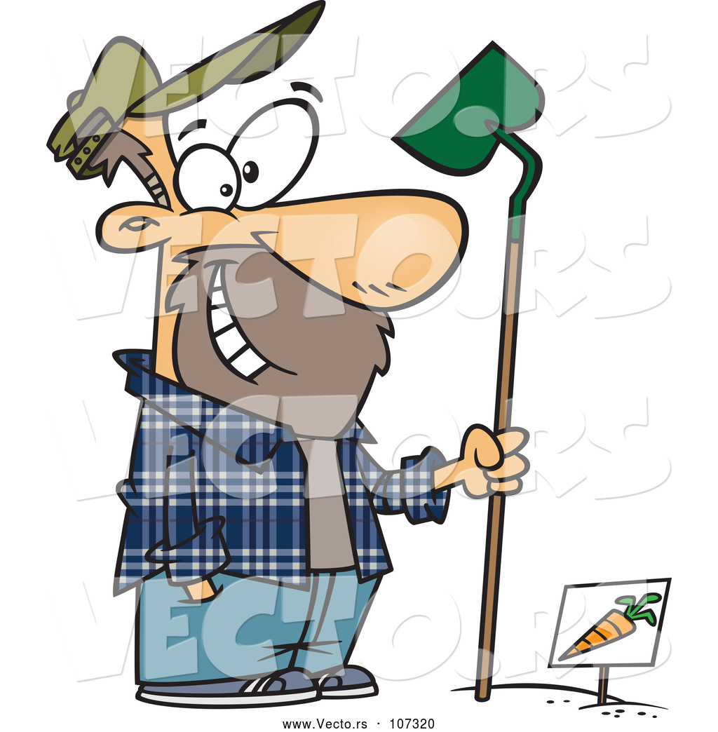 1024x1044 Vector Of Cartoon Guy Holding A Hoe And Standing Over A Carrot Row