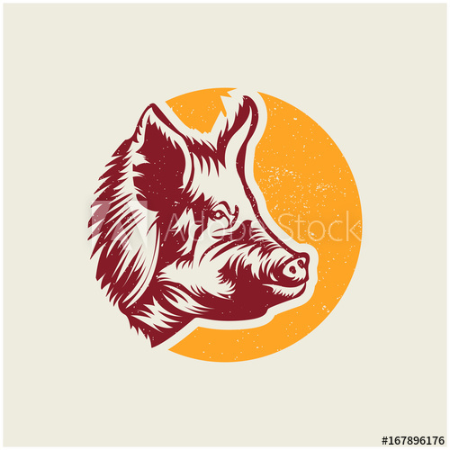 500x500 Vintage Retro Pig, Pork, Hog Head Logo Vector, Isolated Image
