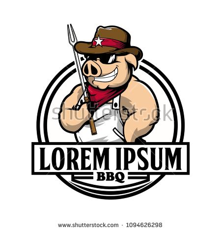 450x470 Cowboy Hog Or Pig Cartoon With Fork Vector For Bbq Logo Template