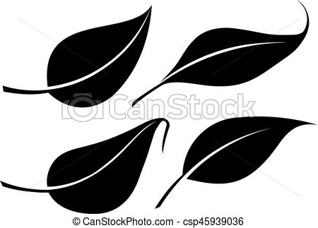 450x323 Conjunto, Hojas, Cuatro, Siluetas, Vector, Negro
