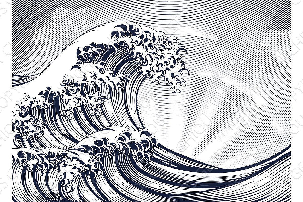 1160x772 Japanese Oriental Wave Etching Engraved Woodcut Wave Great Great