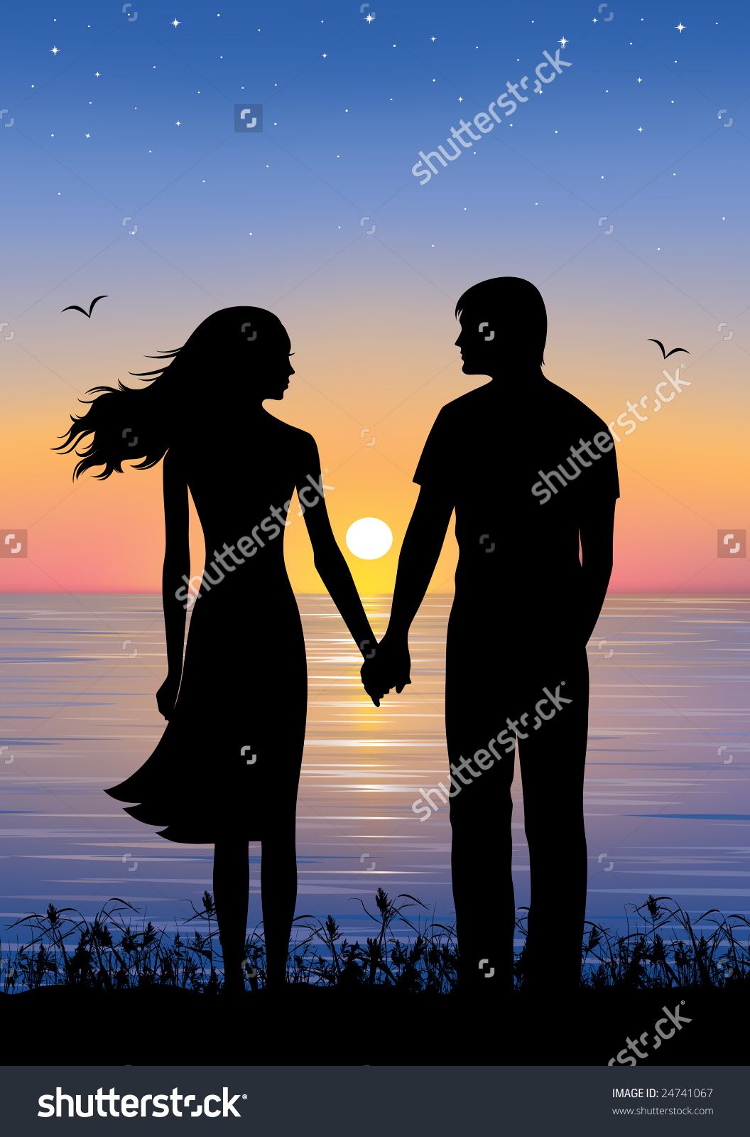 Silhouettes Of Man And Woman Standing And Holding Hands At Evening 1056x1600 Silhouettes Of Man And Woman Standing And Holding Hands At Evening