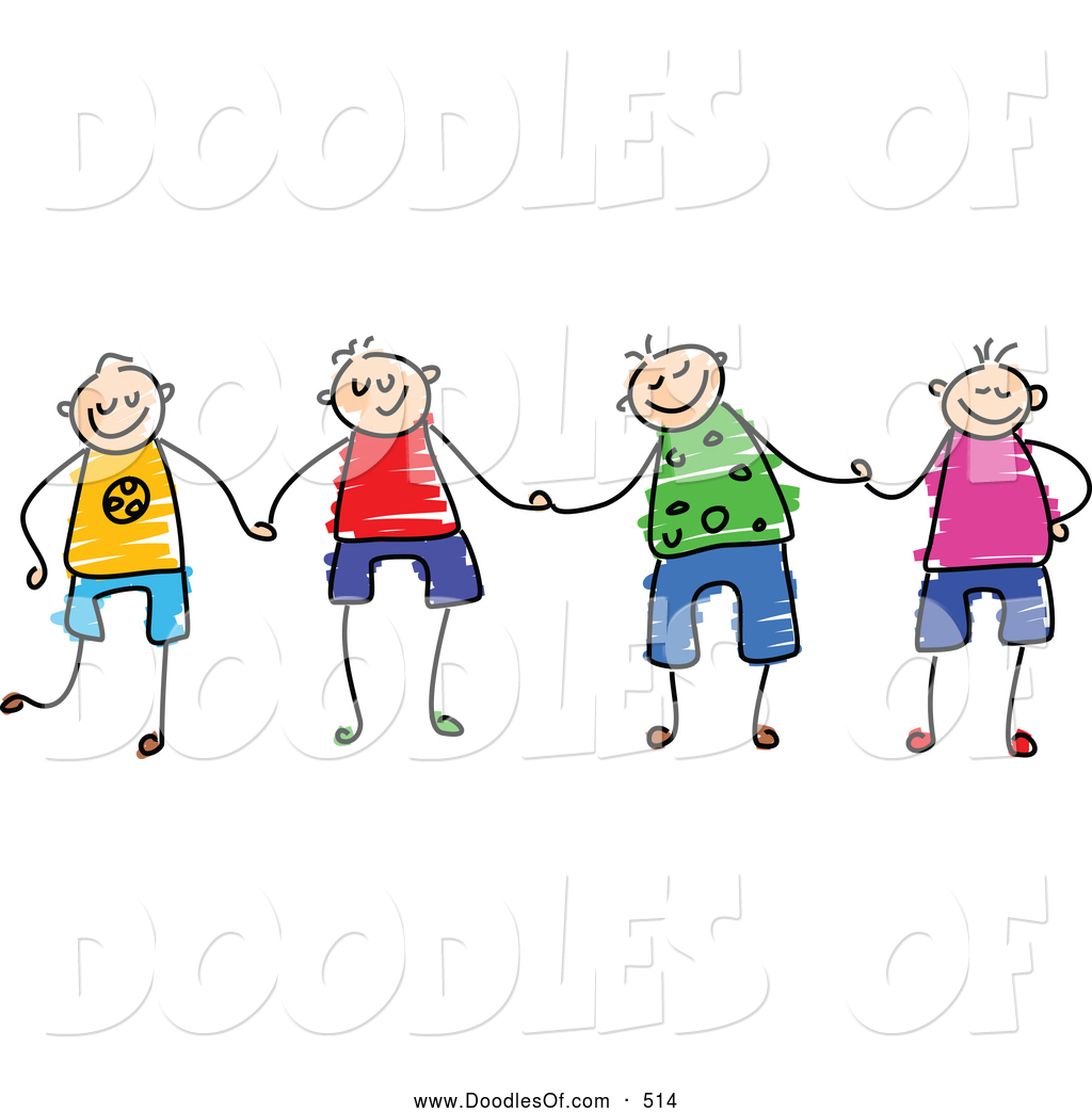 1024x1044 Vector Clipart Of A Group Of Happy Stick Figure Boys Holding Hands