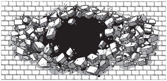 328x160 Hole Breaking Through Wide Brick Wall Vector Cartoon Clip Art