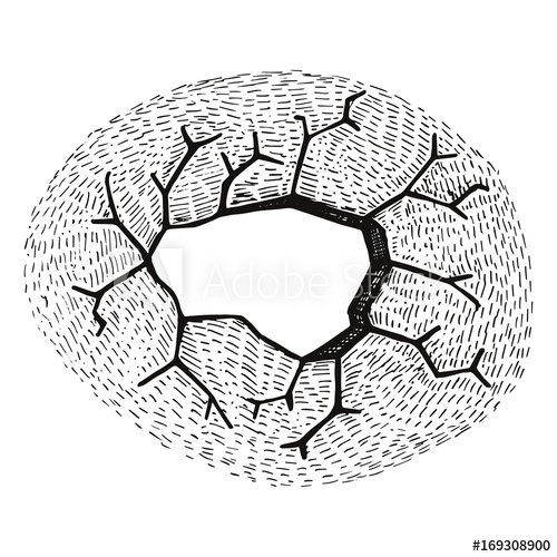 500x500 Hole And Crack In The Wall Vector Hand Drawing Isolated