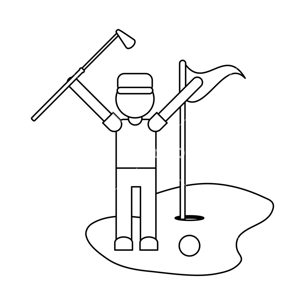 1000x1000 Golf Player Celebrating With Club And Flag With Hole Vector