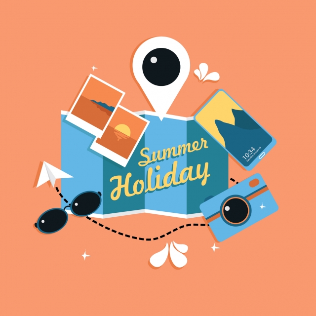 640x640 Summer Holiday Banner With Camera Sunglasses Map Phone And Picture
