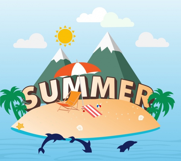 600x533 Summer Holiday Banner Island Sea Vacation Decoration Free Vector
