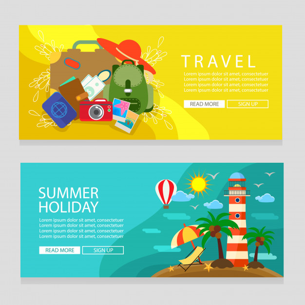 626x626 Summer Holiday Banner Template Travel And Lighthouse Theme Flat