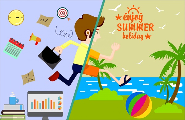 600x389 Summer Holiday Banner With Transforming Design Style Free Vector