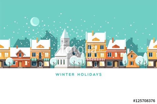 500x334 Urban Winter Landscape Snowy Street Christmas Card Happy