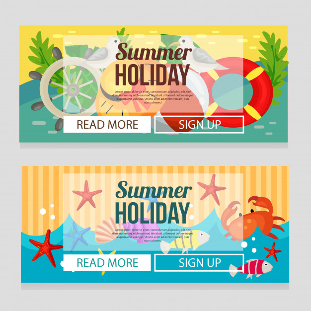 626x626 Cute Summer Holiday Banner With Marine Theme Vector Illustration