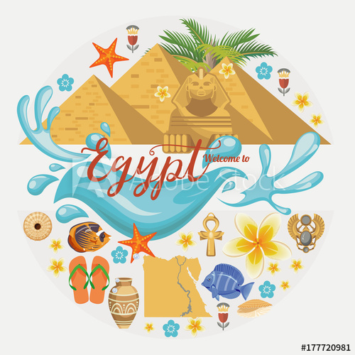 500x500 Egypt Travel Vector Egyptian Traditional Icons In Flat Design
