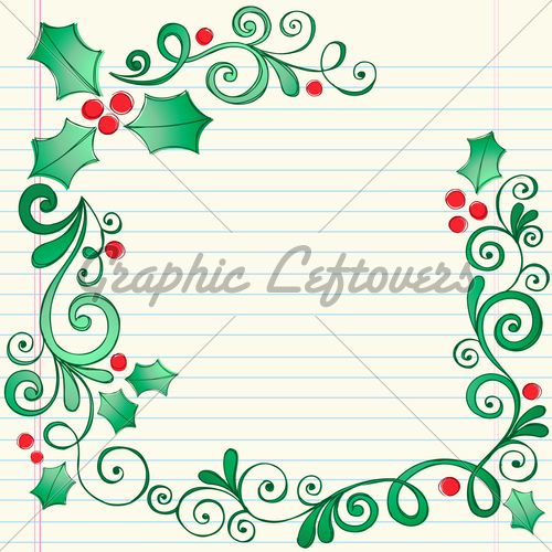 500x500 Holly Sketchy Doodle Christmas Holiday Border Vector Illustration