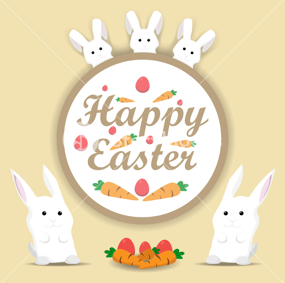 1000x991 Happy Easter Rabbit Vector Holiday Card Flat Style Illustration