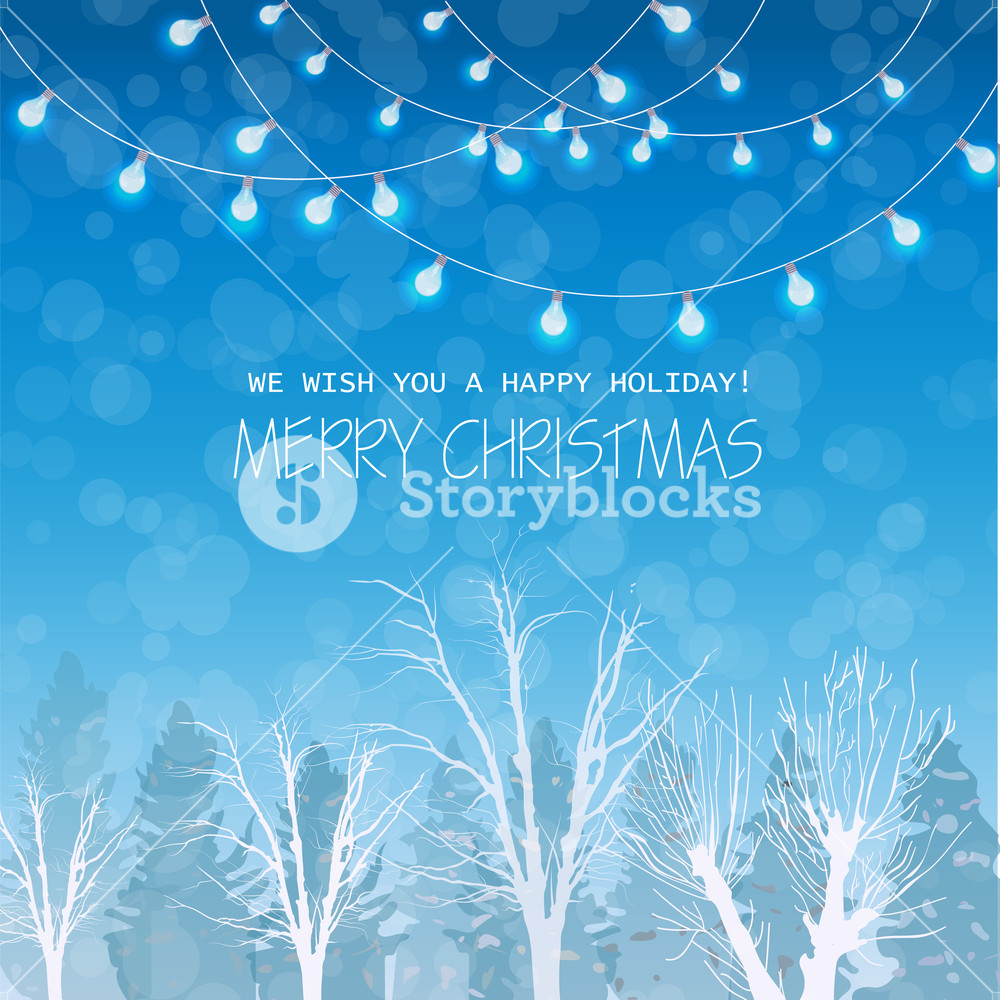 1000x1000 Merry Christmas Card On Winter Forrest Landscape Background Vector