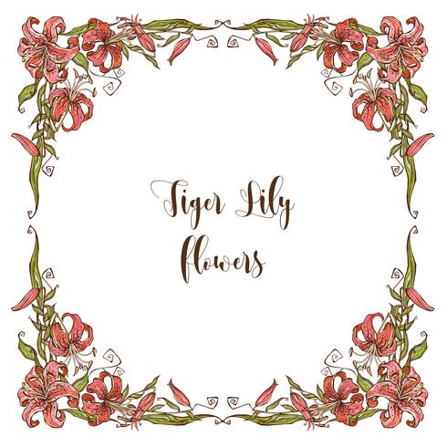 490x490 Square Holiday Card With Tiger Lily Flowers Vector