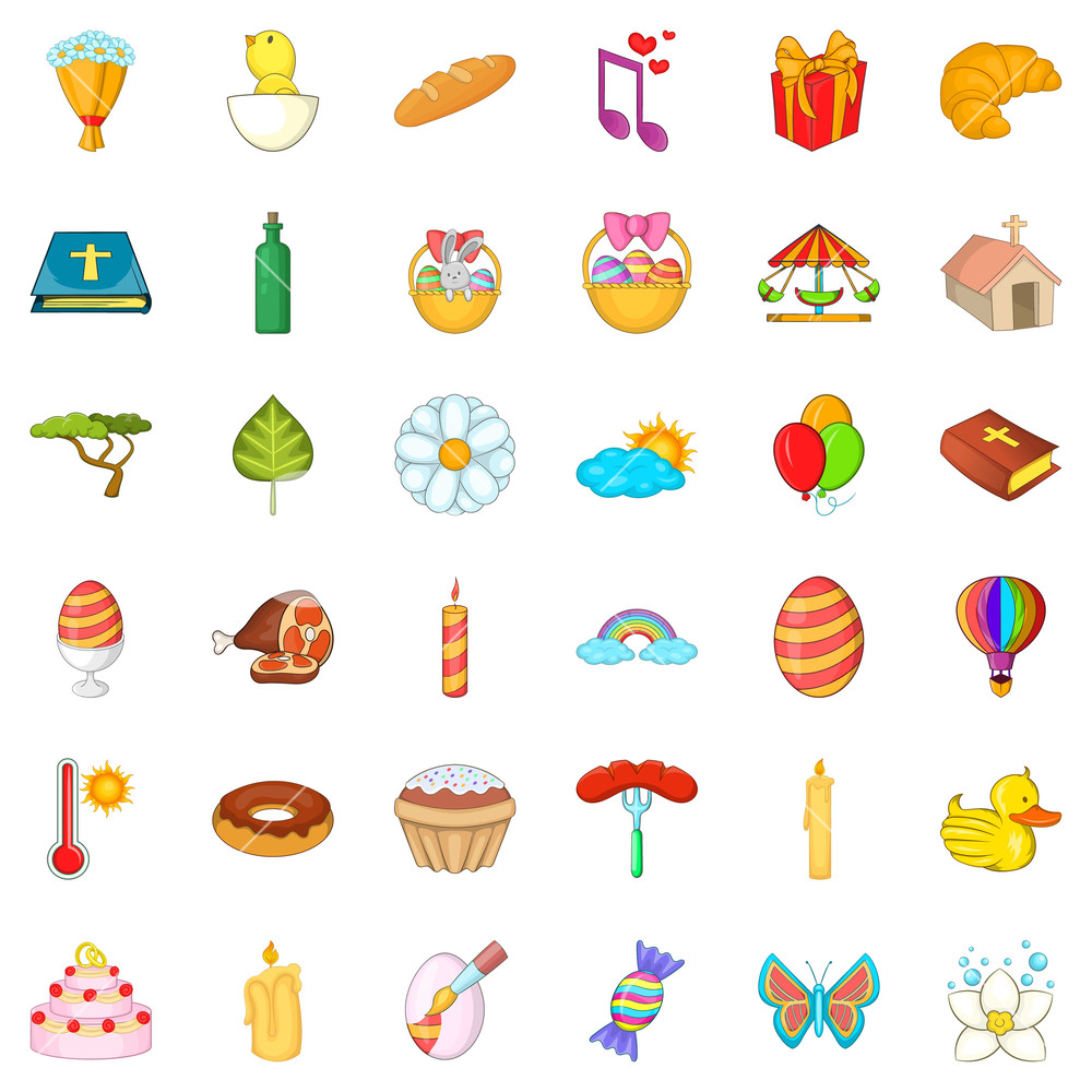 1000x1000 Easter Holiday Icons Set Cartoon Style Of Easter Holiday
