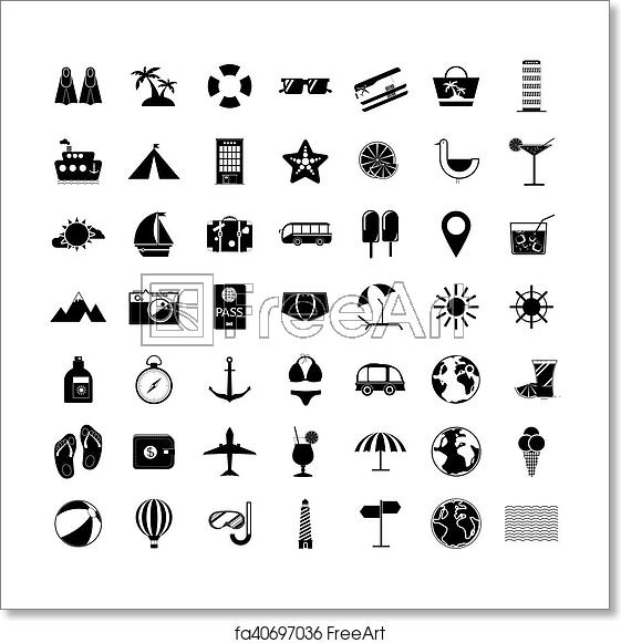 561x581 Free Art Print Of Summer Holiday Icon Set Black And White Summer