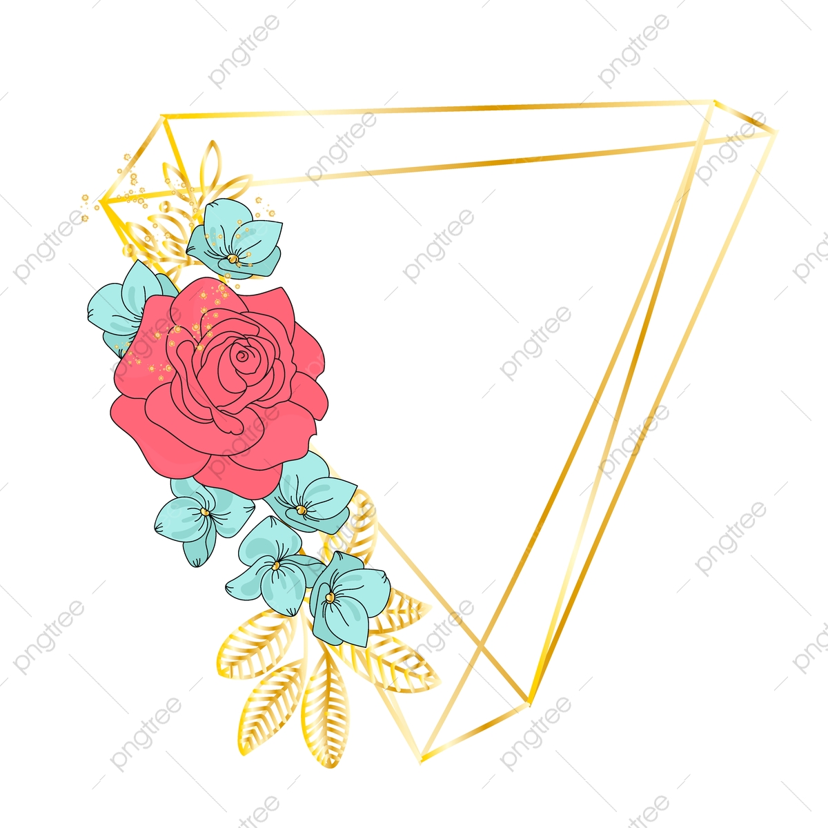 1200x1200 Triangle Rose Wedding Birthday Holiday Party Gold Floral Frame