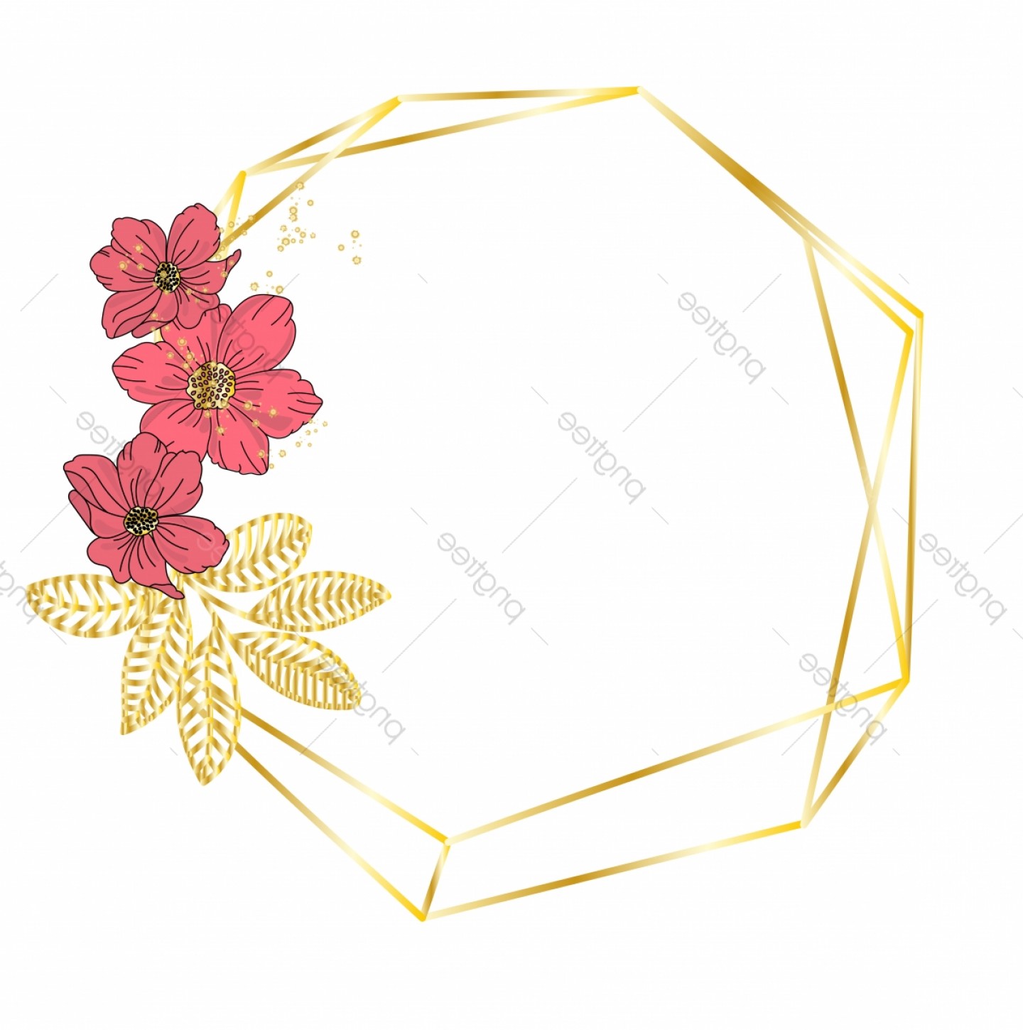 1440x1449 Wedding Birthday Holiday Party Gold Floral Frame Red Flower Color