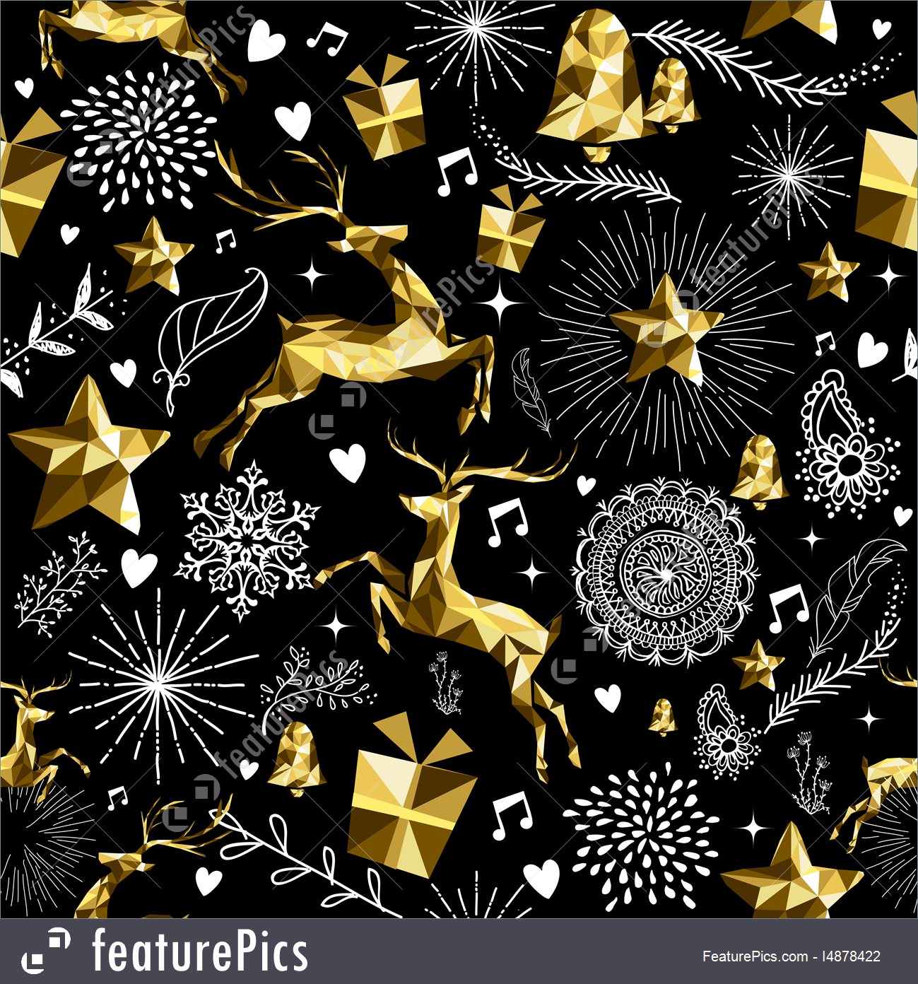 Holiday Seamless Pattern Gold Low Poly Deer Retro 1299x1392 Holiday Seamless Pattern Gold Low Poly Deer Retro