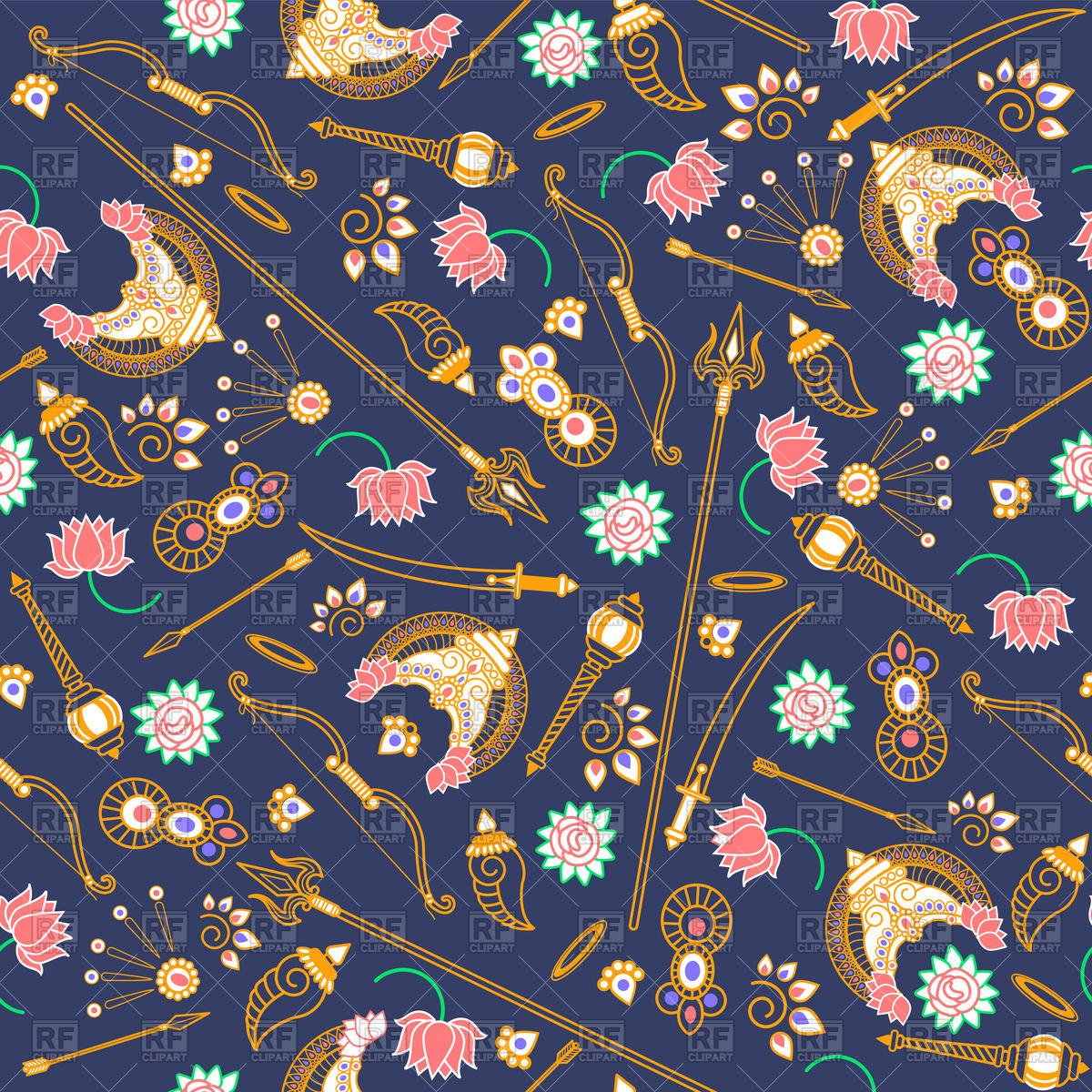 Seamless Pattern With Arrows, Bows And Indian Crown 1200x1200 Seamless Pattern With Arrows, Bows And Indian Crown