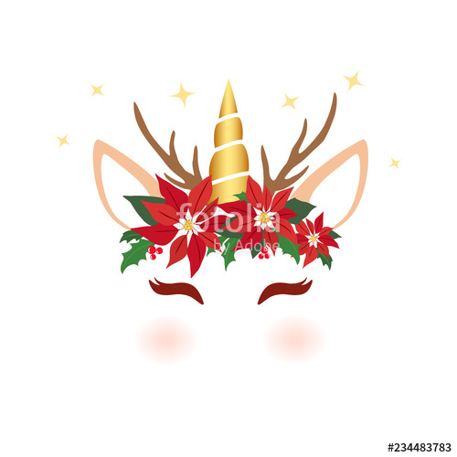 500x500 Christmas Unicorn Face Cute Unicorn Character Vector Graphic