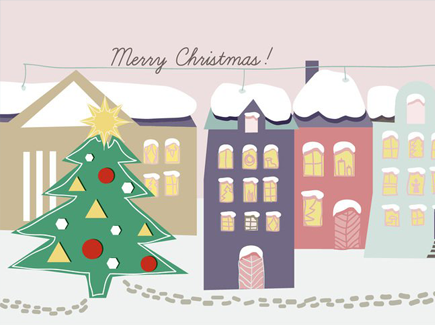 435x325 Vector Graphics Holidays Christmas Houses Christmas Tree Wallpaper