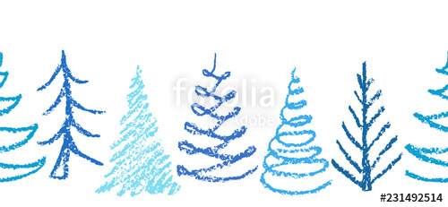 500x231 Christmas Tree Seamless Border Or Pattern On White Crayon