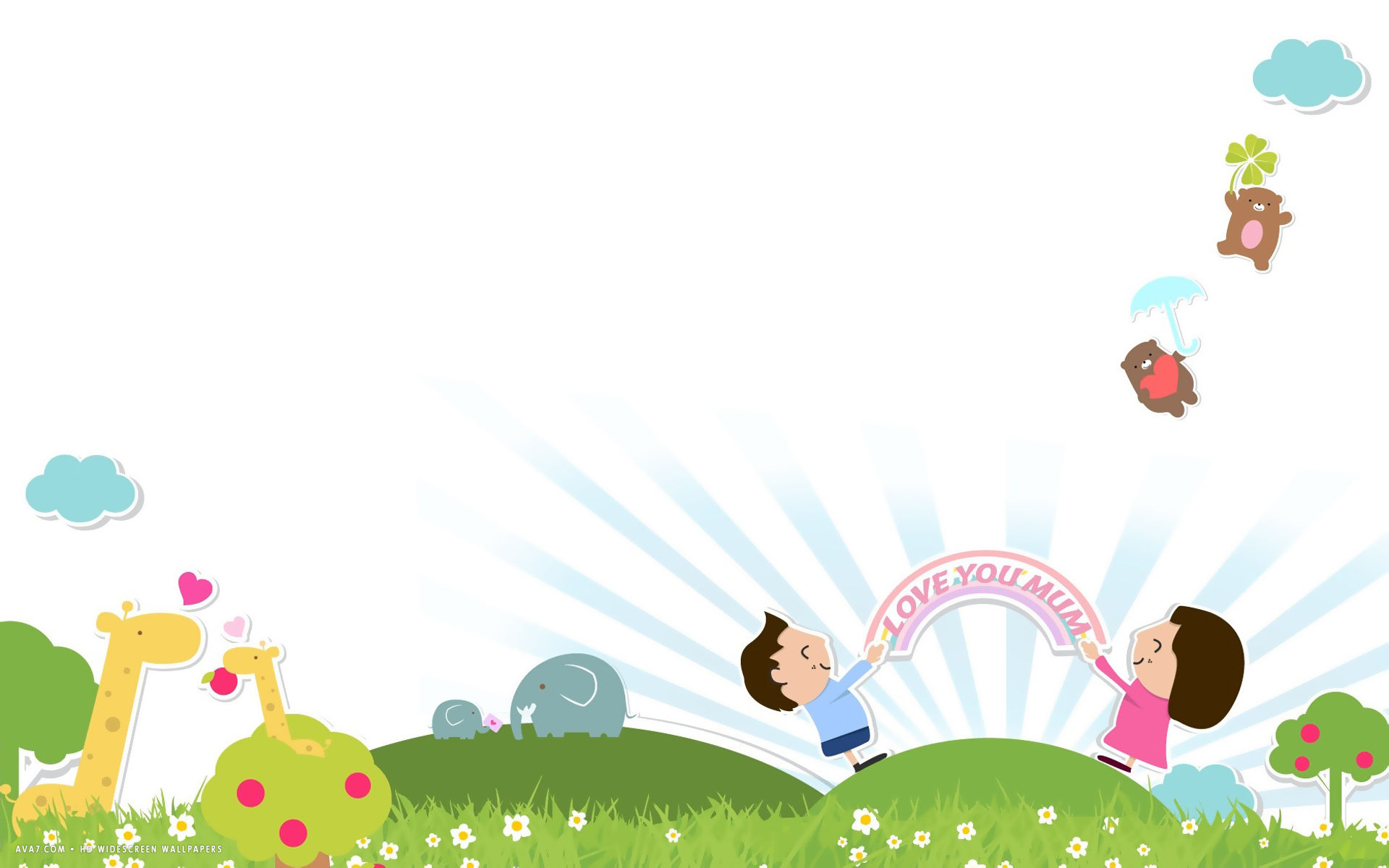 1920x1200 Mothers Day Love You Mum Kids Animals Flowers Vector Art Holiday