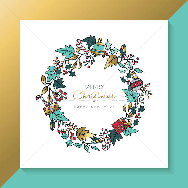 600x600 Christmas And New Year Hand Drawn Holiday Wreath Vector