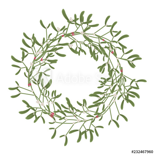500x500 Christmas Mistletoe Wreath Vector Cartoon Holiday Decoration